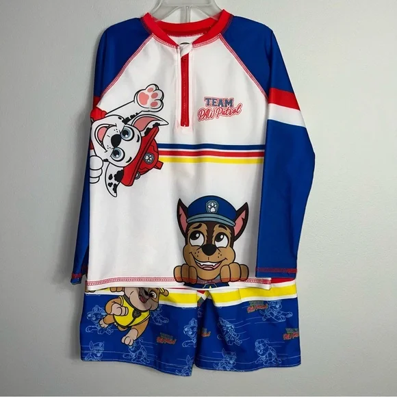 Paw Patrol Blue and White Rashguard Swim Set Boys 5T Trunks NWOT - Picture 1 of 8